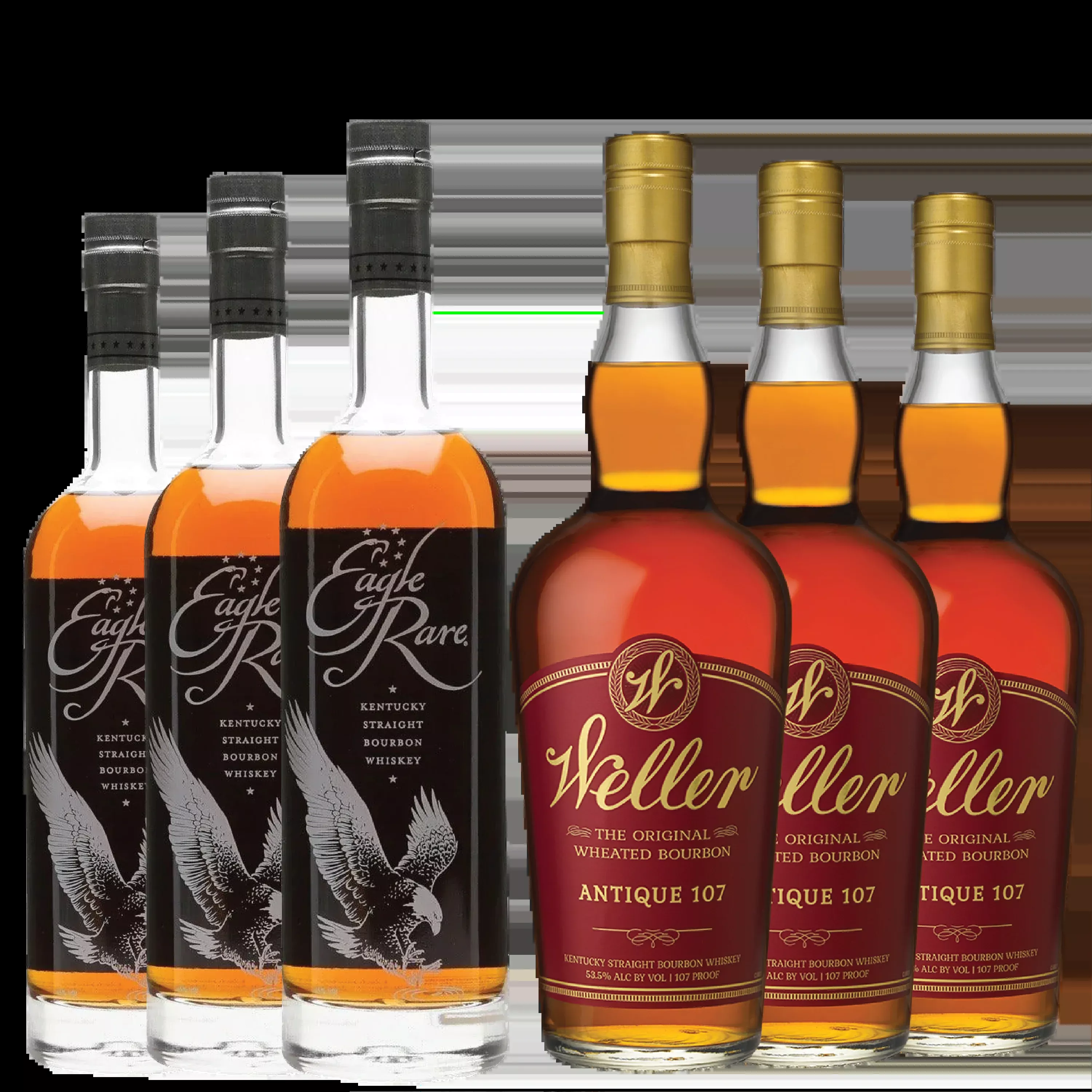 3 Eagle Rare and 3 W.L. Weller Antique 107 Bourbon Bundle