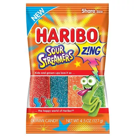 Haribo Sour Streamers Gummi Candy Share Size4.5 oz