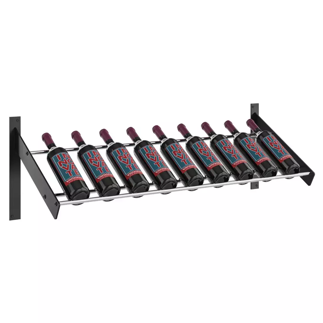 VintageView Evolution Wine Wall Presentation Row Wine Rack | 9 Bottle - Black Bracket & Black Rods